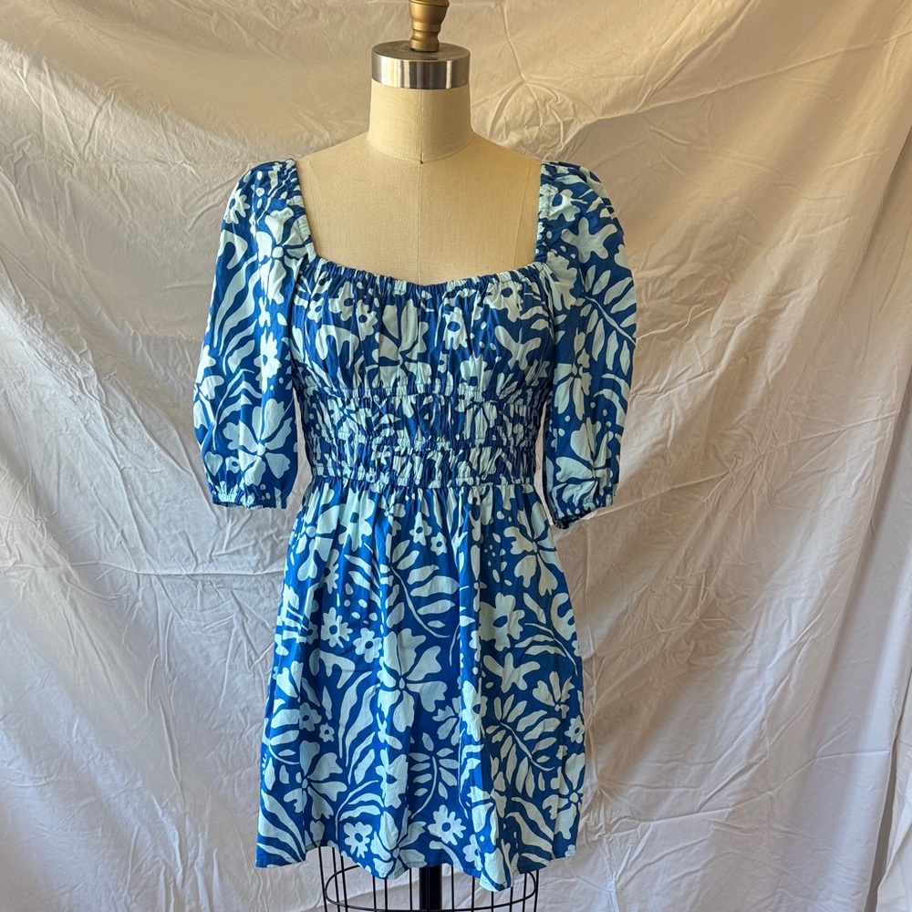 Faithfull the Brand Blue and White Floral Mini Dress